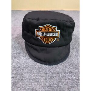 Vintage 90s Harley Davidson Quilted Pillbox Cap hat Welder Biker USA Made S/M